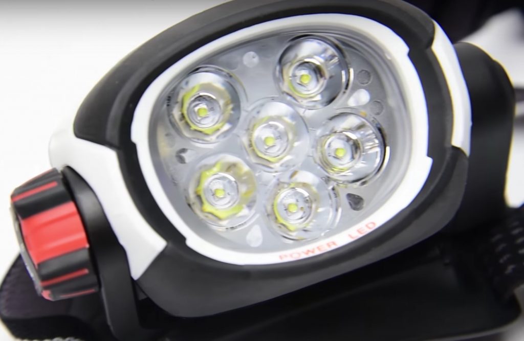 Close-up of 6 Cree light bulbs on Petzl Ultra Rush headlamp.