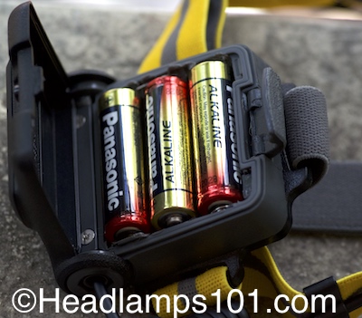 3 AA batteries in the Energizer Hard Case headlamp.