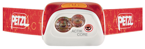 2019 Petzl ACTIK CORE headlamp in red and close-up.