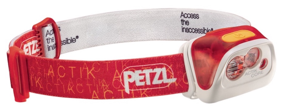 Petzl ACTIK CORE red headlamp that is actually more red/orange.