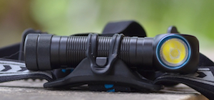 One of top headlamps, the OLight H2R.