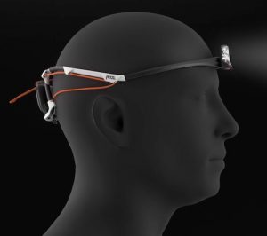 Petzl IKO CORE shown worn on the head with its unique design.