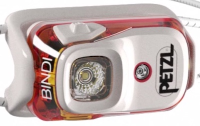 Petzl's Bindi headlamp with 200 lumens brightness. Orange, model number E102AA01.