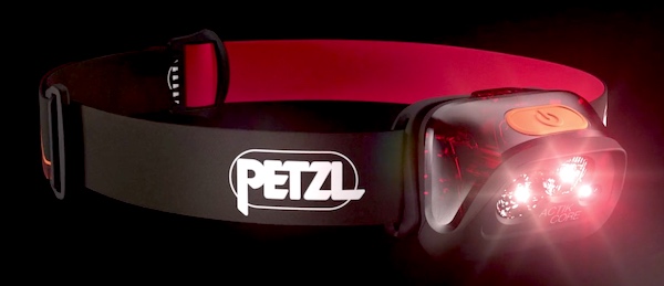 Petzl ACTIK CORE headlamp for vehicle safety.