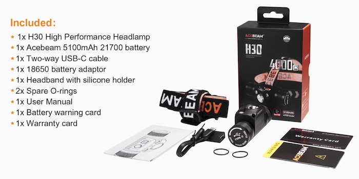 Included in box of HC30 headlamp.