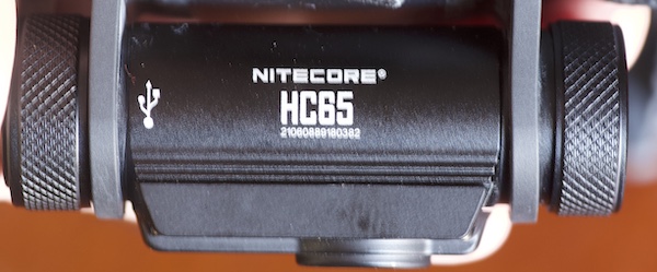 NiteCore HC65 headlamp from the top showing hard metal aluminum construction.